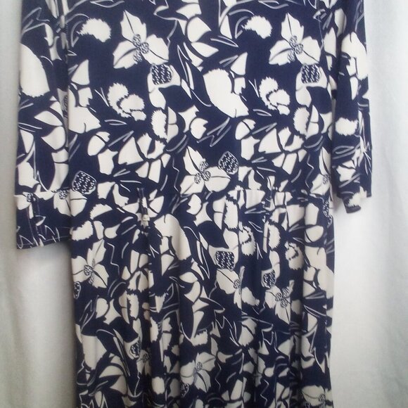 Old Navy Dress L Women Short Sleeve Soft Stretch Floral Blue White - Picture 2 of 16